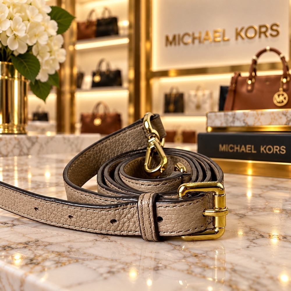 Michael Kors Replacement Strap Gray Pebbled Leather Adjustable Crossbody Gold